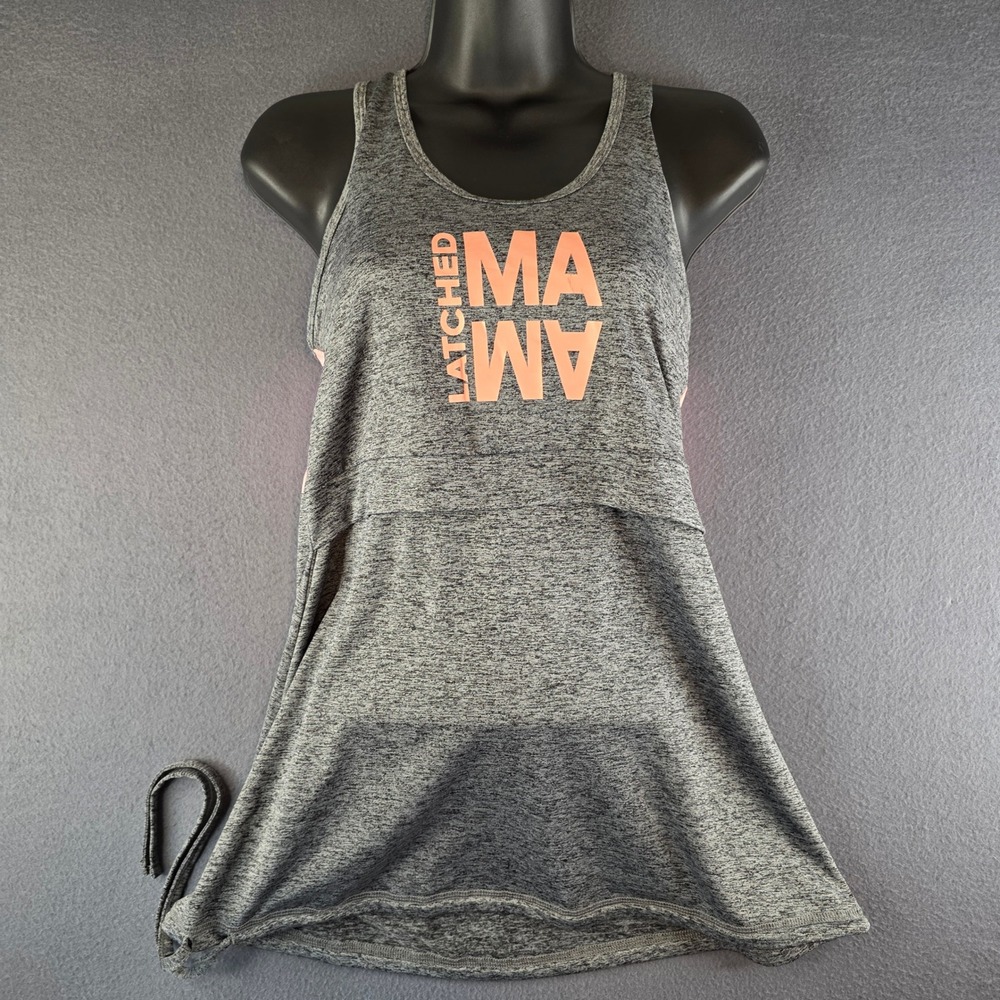Latched Mama Nursing Tank Top Womens M Gray Pink Activewear Mama Graphic NWT